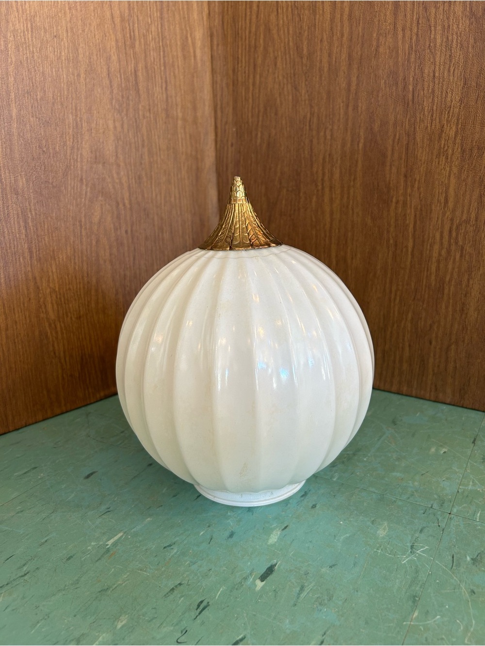 Vintage white glass lamp globe white milk glass ribbed mcm